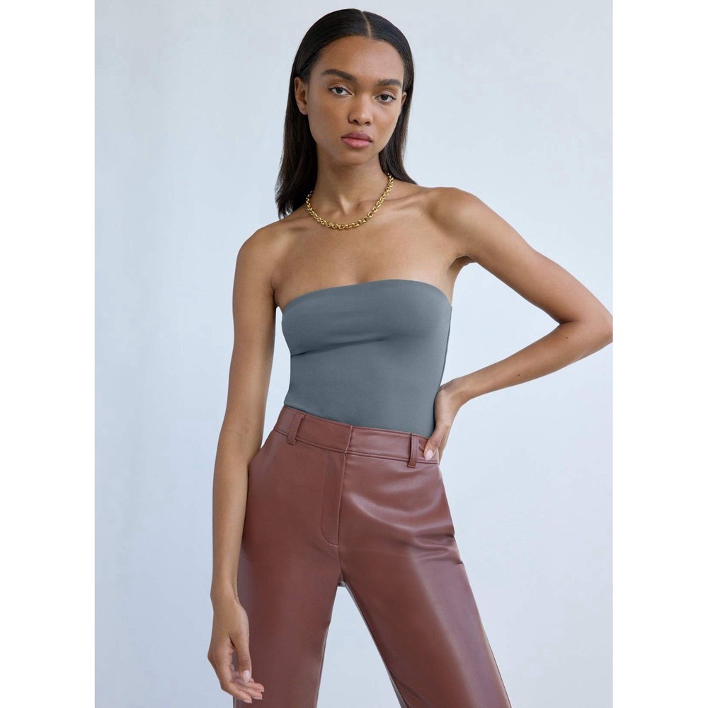Babaton Aritzia Charcoal Contour Strapless Tube Thong Bodysuit Top Size Medium